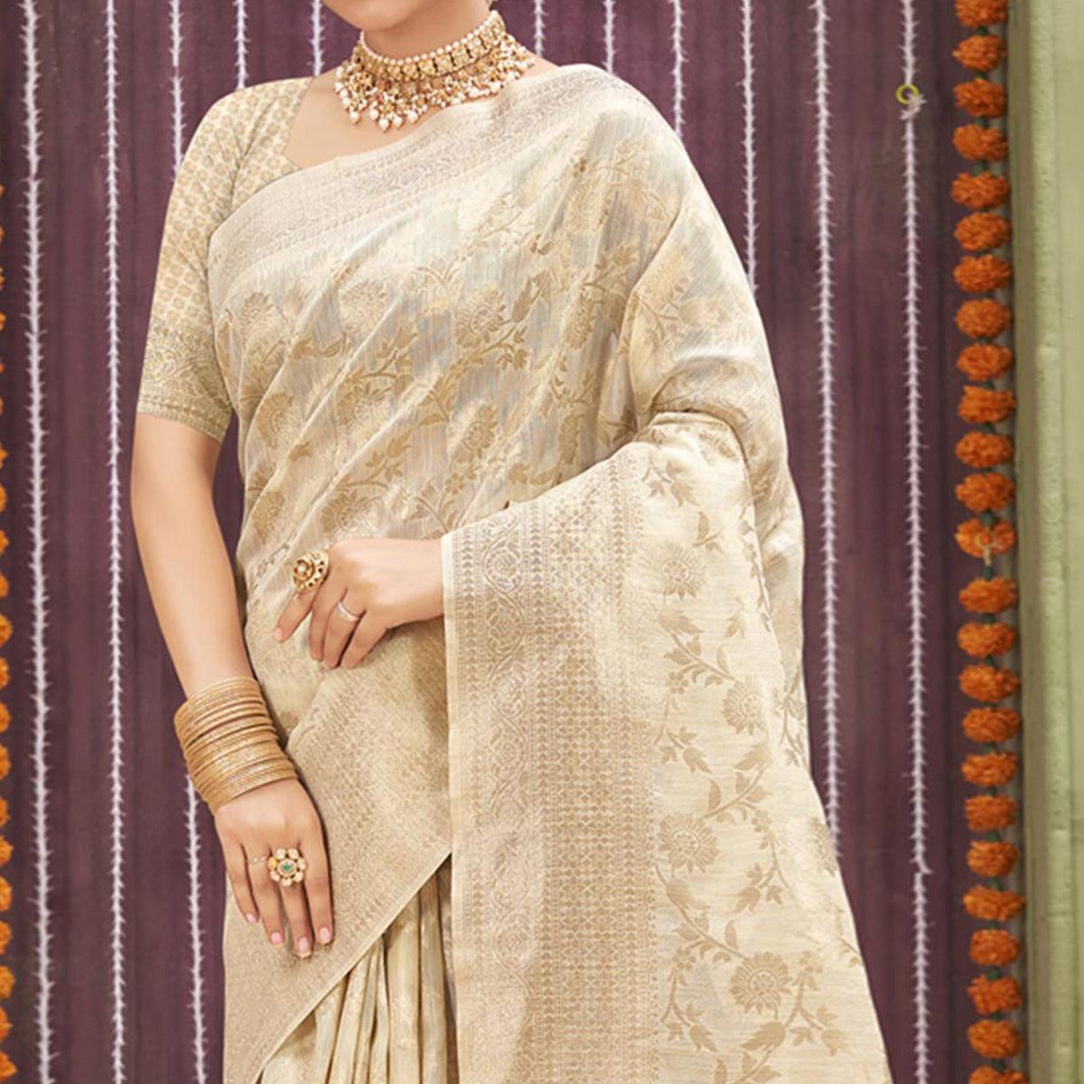 Chikoo Woven Linen Saree