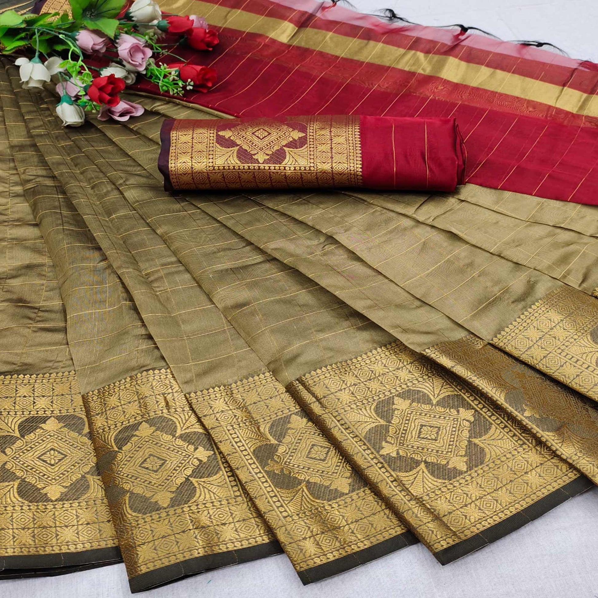 Chikoo Woven Organza Saree