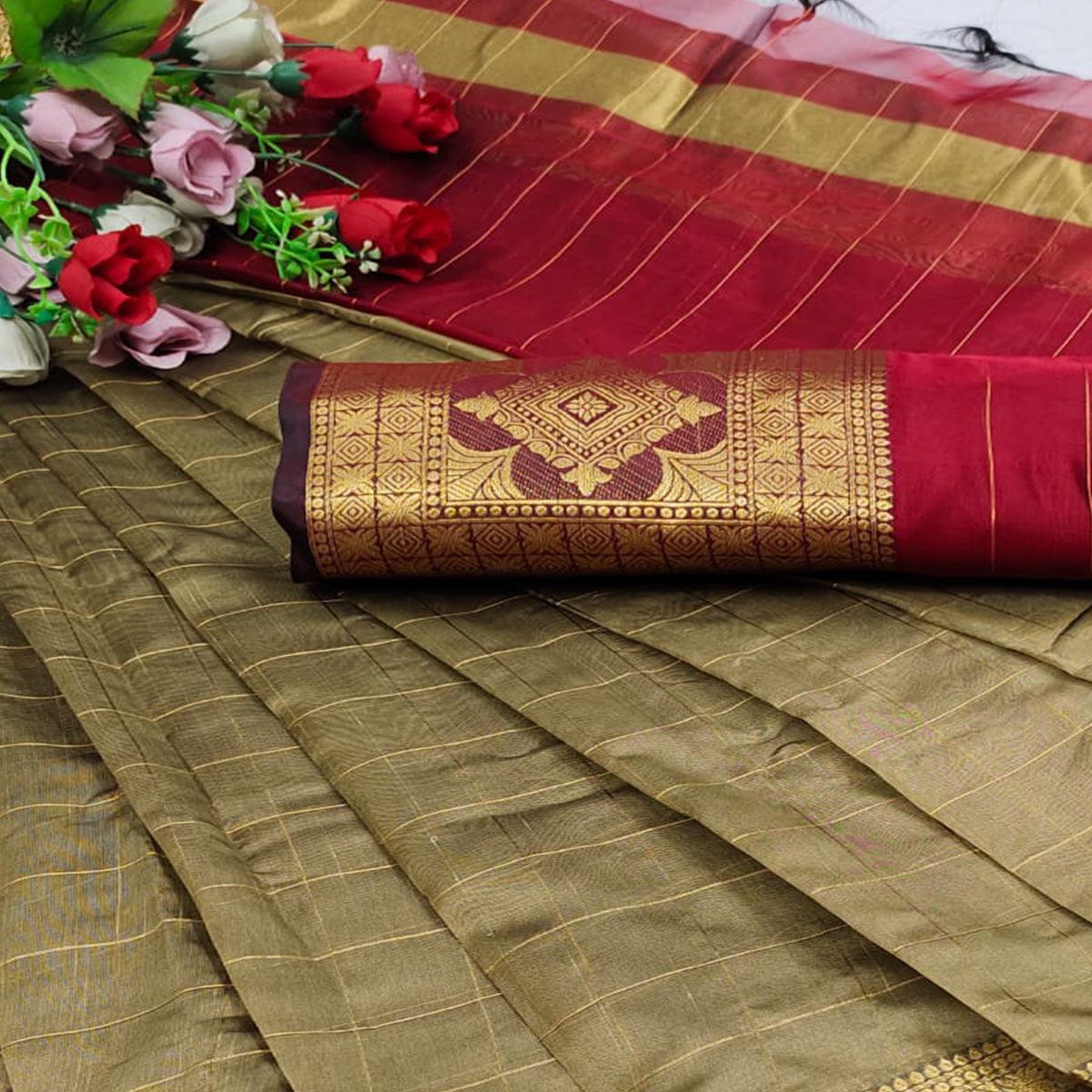 Chikoo Woven Organza Saree