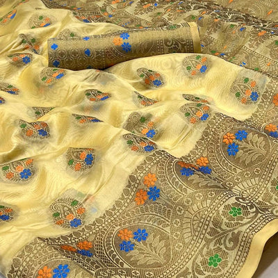 Chikoo Woven Organza Saree