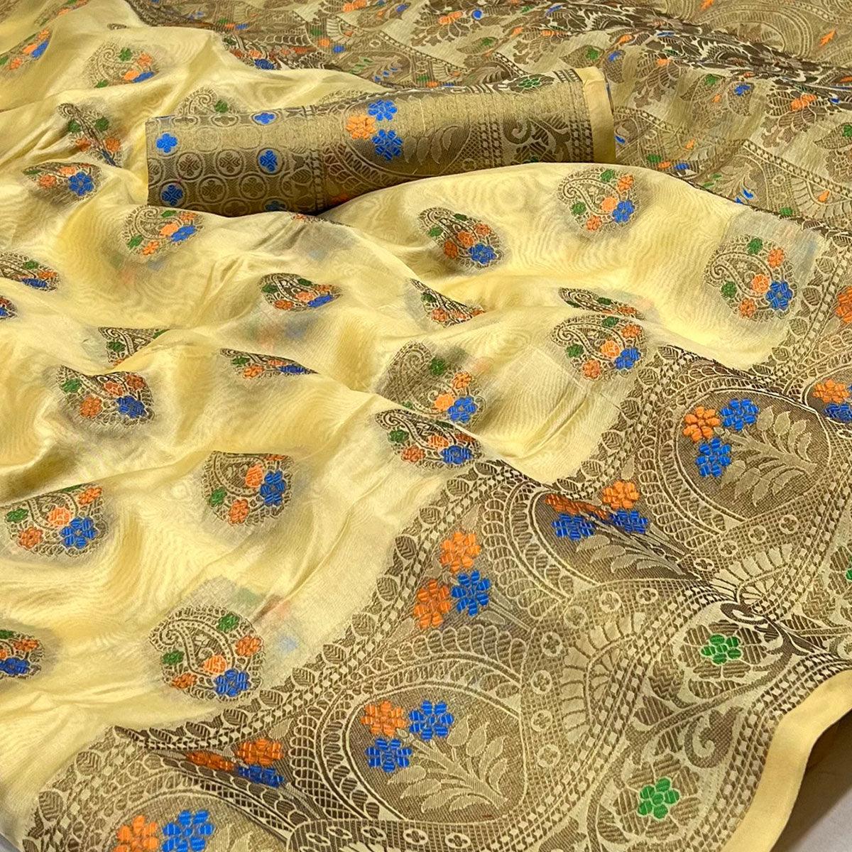 Chikoo Woven Organza Saree