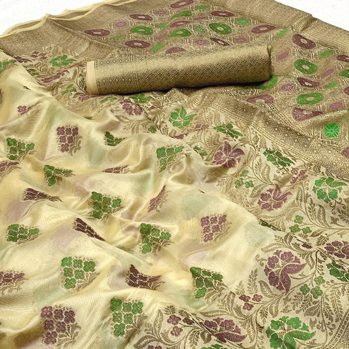Chikoo Woven Organza Saree