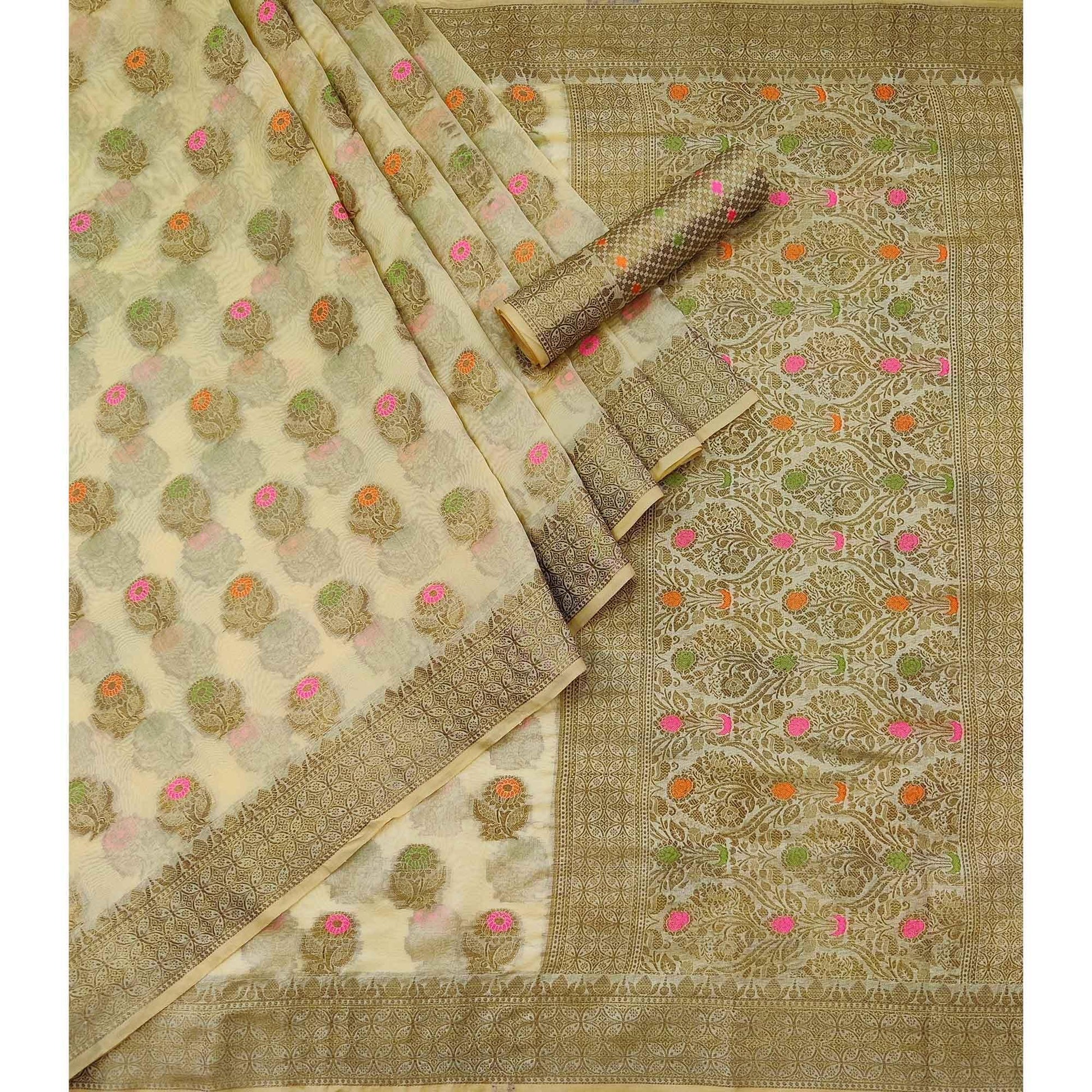 Chikoo Woven Organza Saree