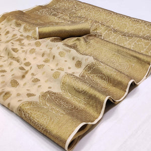 Chikoo Woven Cotton Blend Saree
