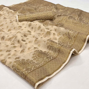 Chikoo Woven Cotton Blend Saree