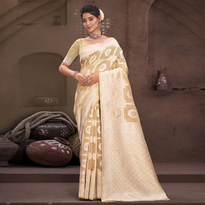 Chikoo Woven Cotton Blend Saree