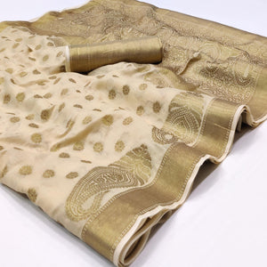 Chikoo Woven Cotton Blend Saree