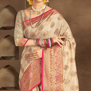 Chikoo Woven Cotton Blend Saree