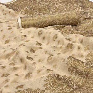 Chikoo Woven Cotton Blend Saree