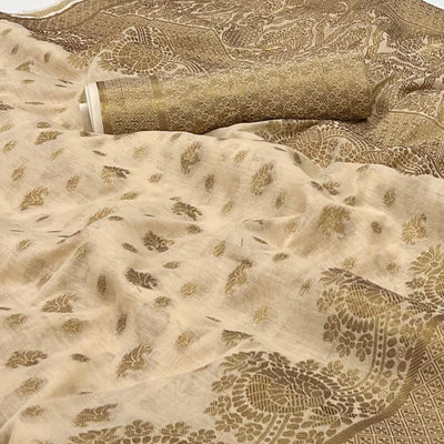 Chikoo Woven Cotton Blend Saree