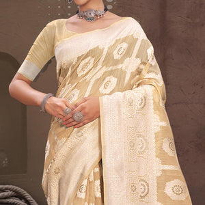 Chikoo Woven Cotton Blend Saree