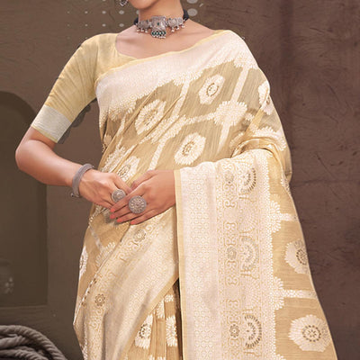 Chikoo Woven Cotton Blend Saree
