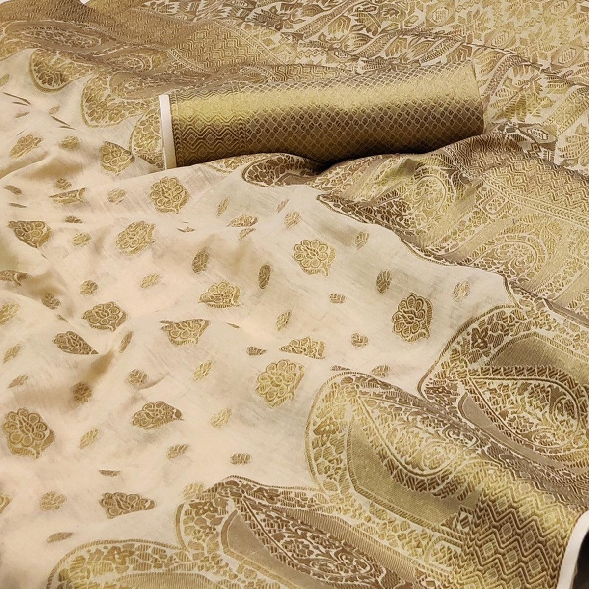 Chikoo Woven Cotton Blend Saree