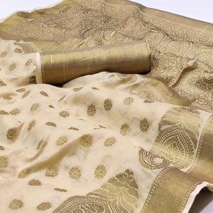 Chikoo Woven Cotton Blend Saree