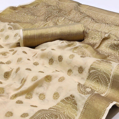 Chikoo Woven Cotton Blend Saree