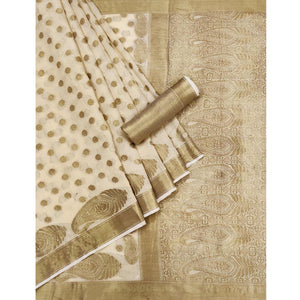 Chikoo Woven Cotton Blend Saree