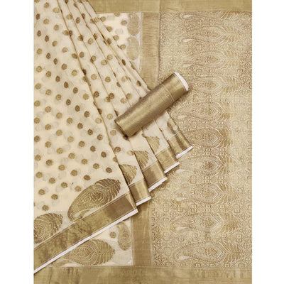 Chikoo Woven Cotton Blend Saree