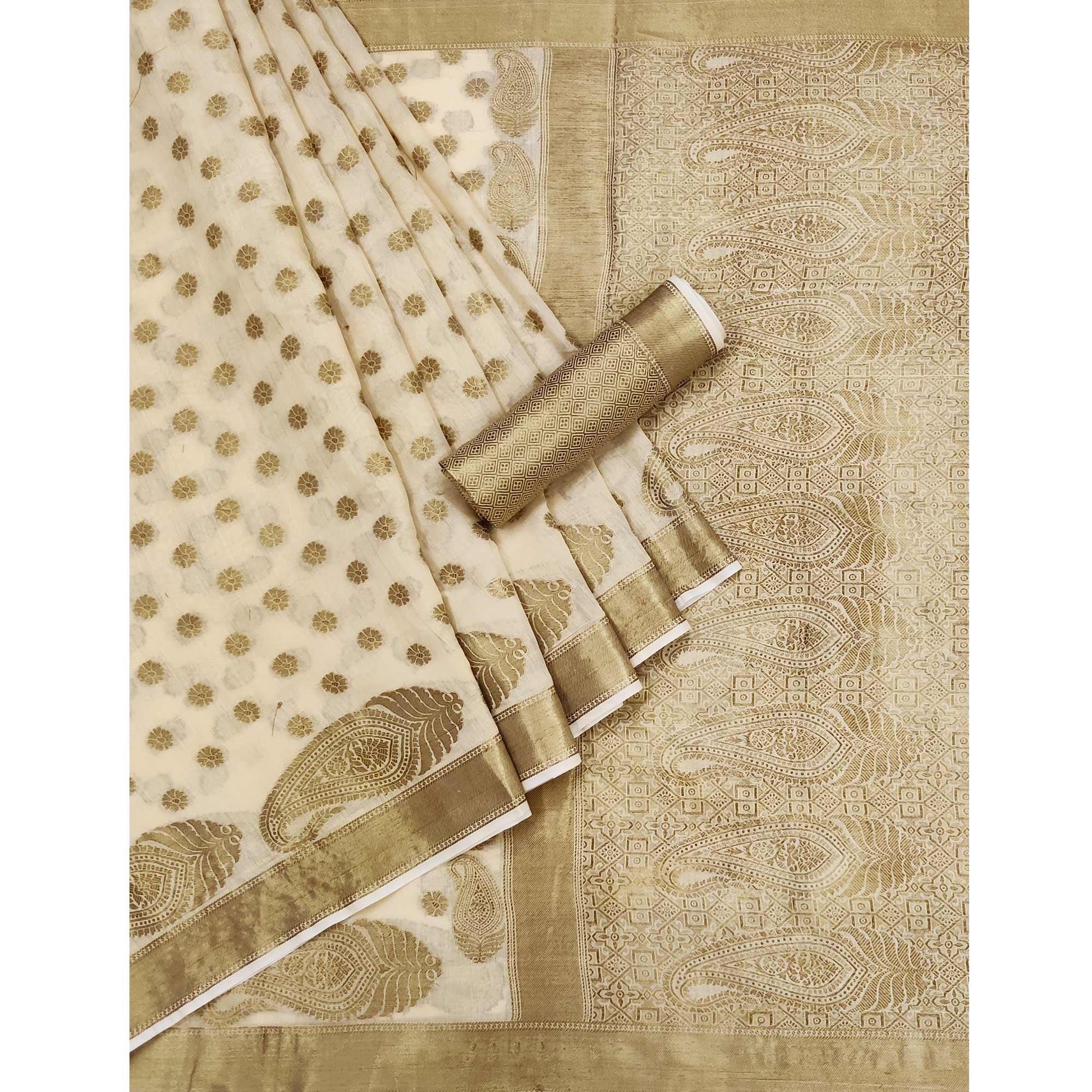 Chikoo Woven Cotton Blend Saree