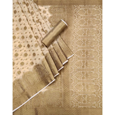 Chikoo Woven Cotton Blend Saree