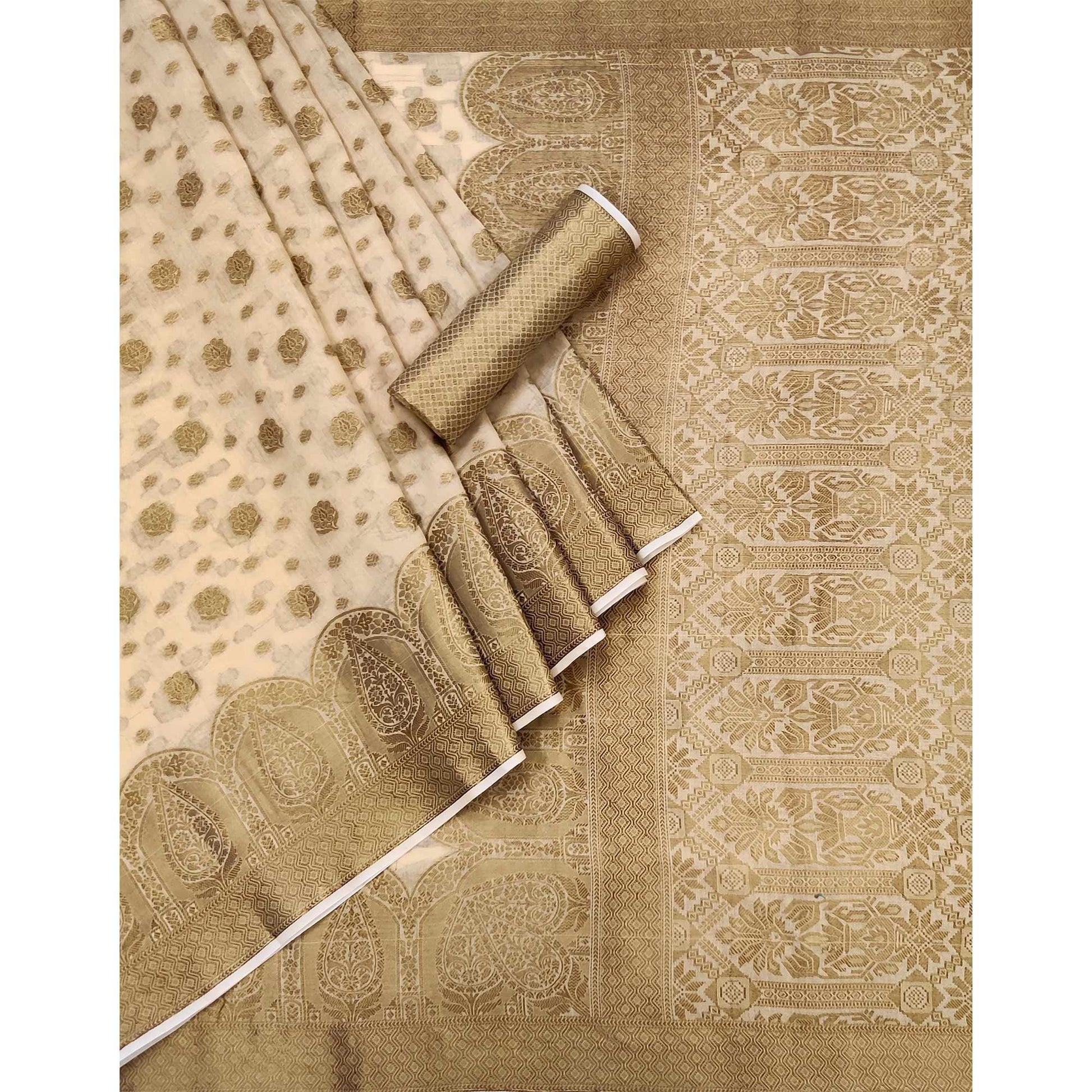 Chikoo Woven Cotton Blend Saree