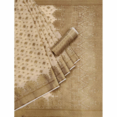 Chikoo Woven Cotton Blend Saree