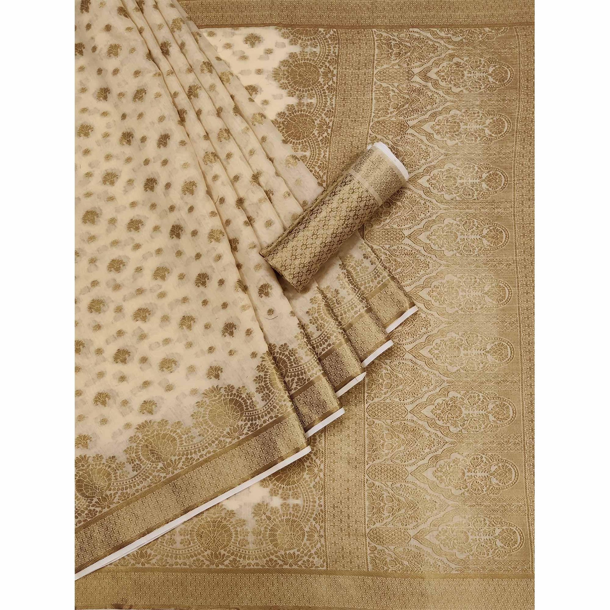 Chikoo Woven Cotton Blend Saree