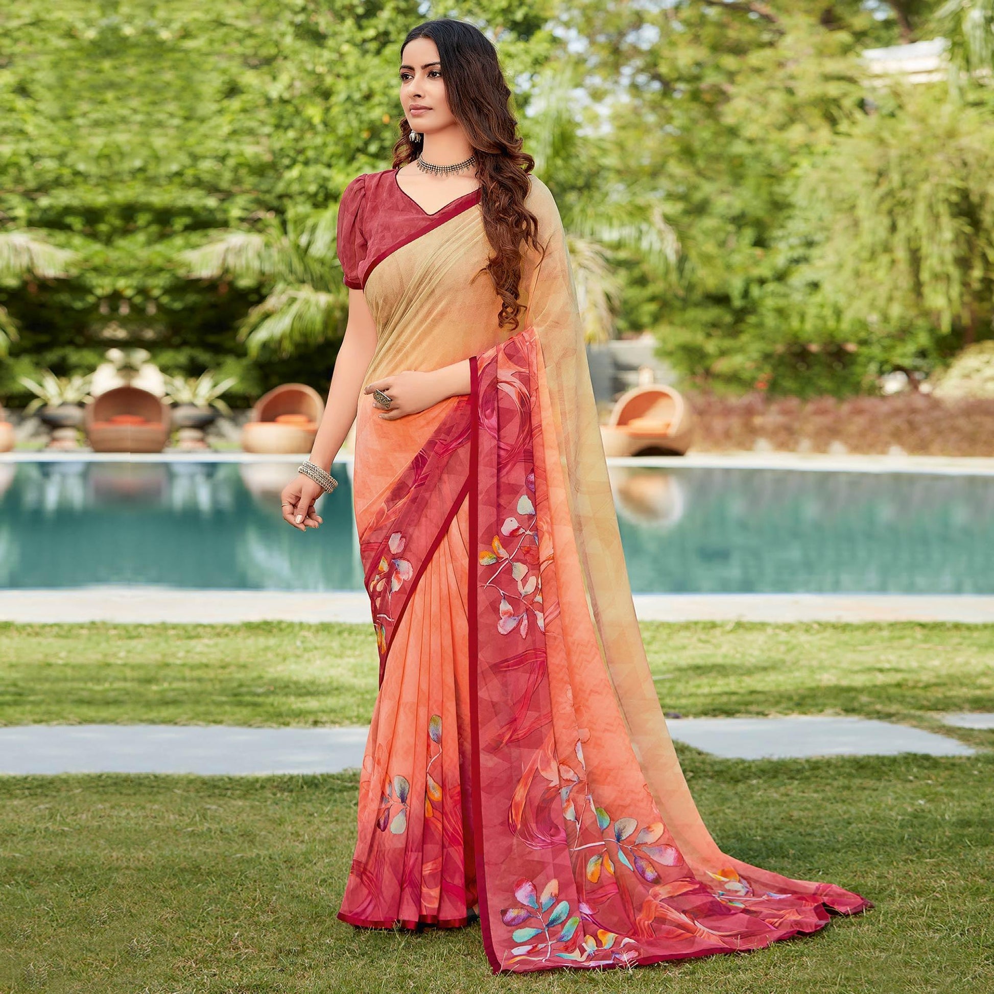Chiku Casual Wear Printed Georgette Saree