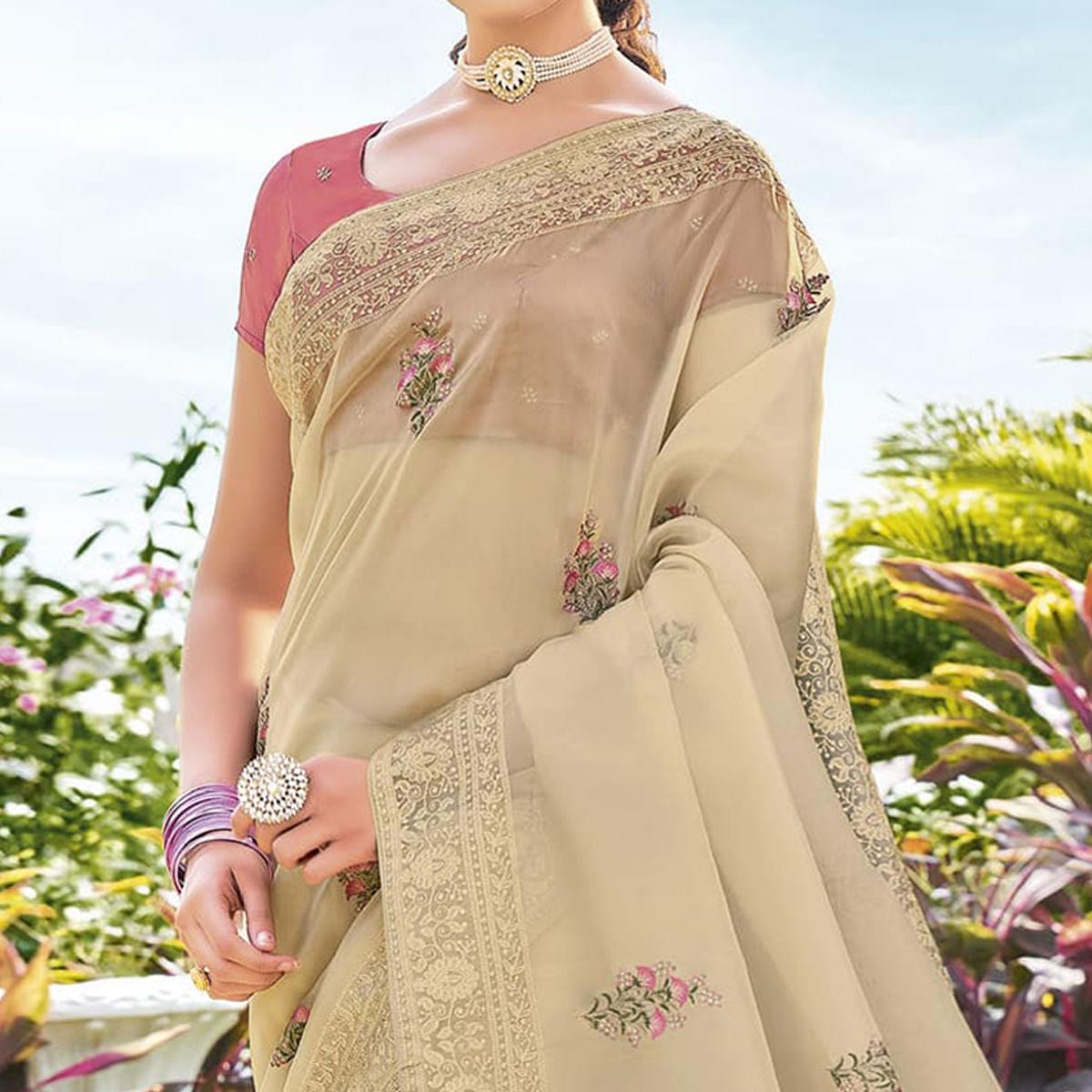 Chiku Embroidered Georgette Saree