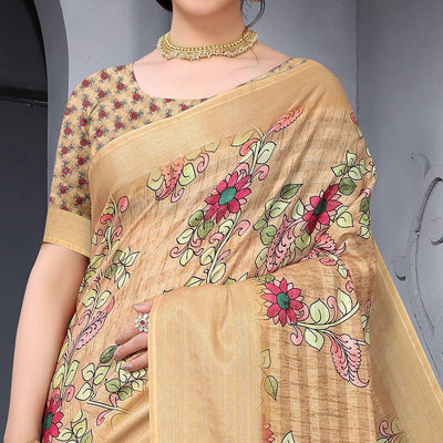 Chiku Festive Wear Floral Printed Art Silk Saree