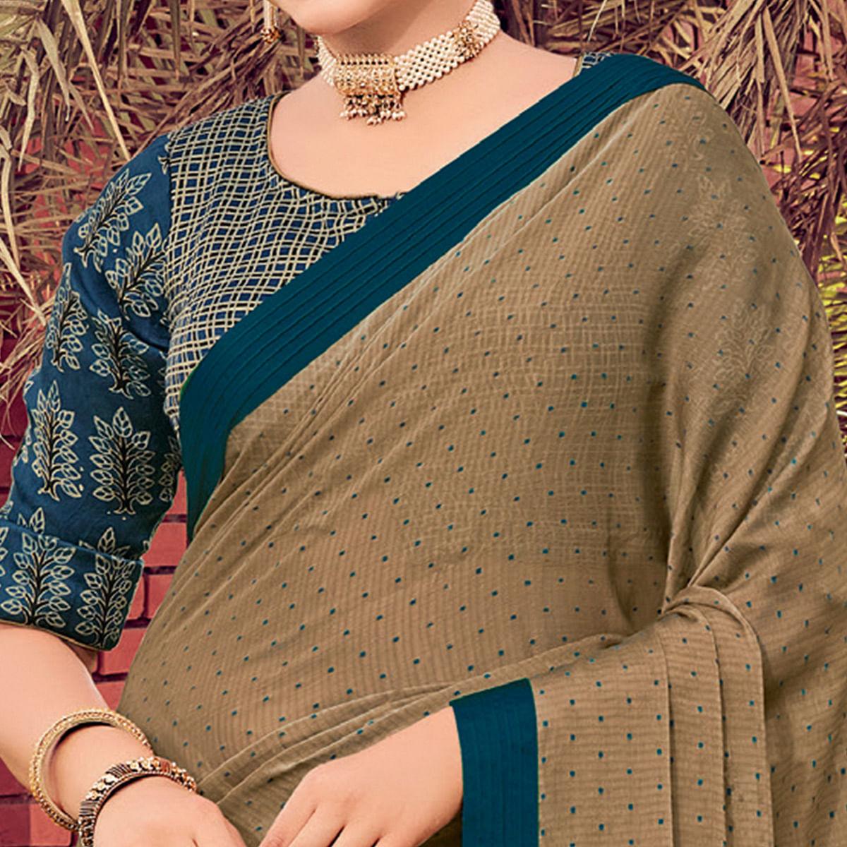 Chiku Festive Wear Solid Chiffon Saree With Border