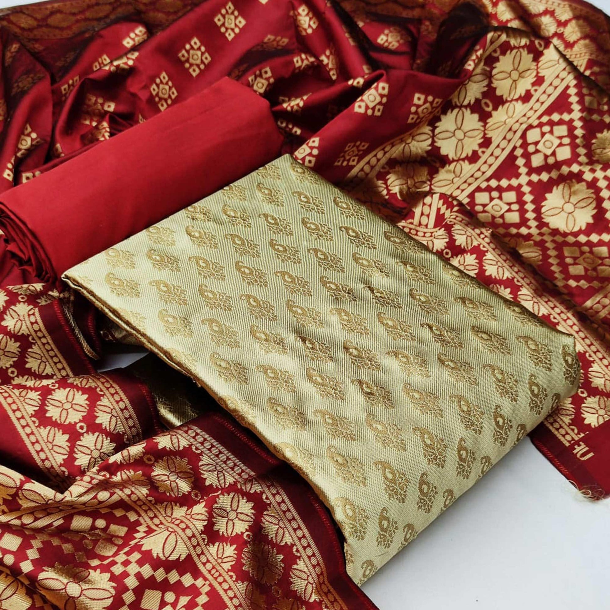 Chiku Festive Wear Woven Banarasi Silk Dress Material