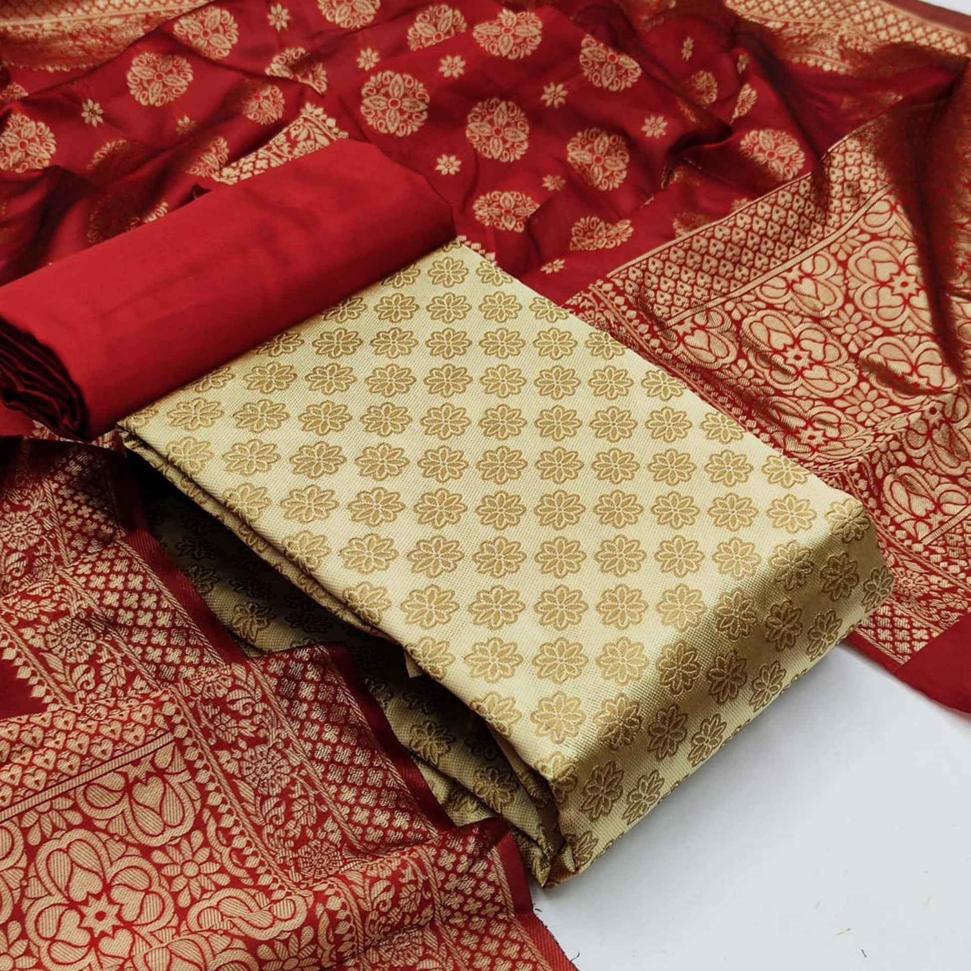 Chiku Festive Wear Woven Banarasi Silk Dress Material
