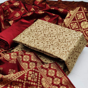 Chiku Festive Wear Woven Banarasi Silk Dress Material
