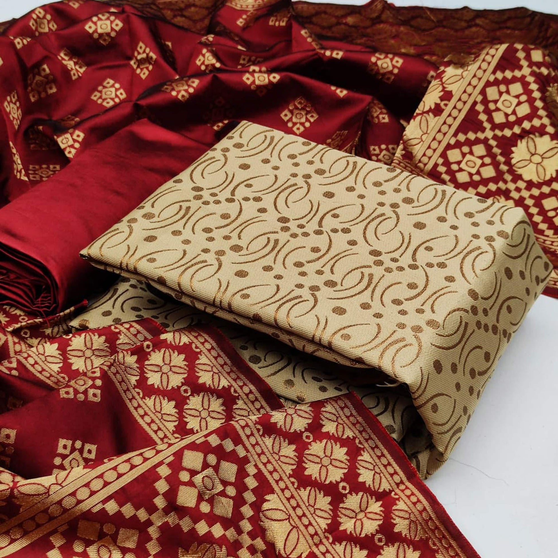 Chiku Festive Wear Woven Banarasi Silk Dress Material