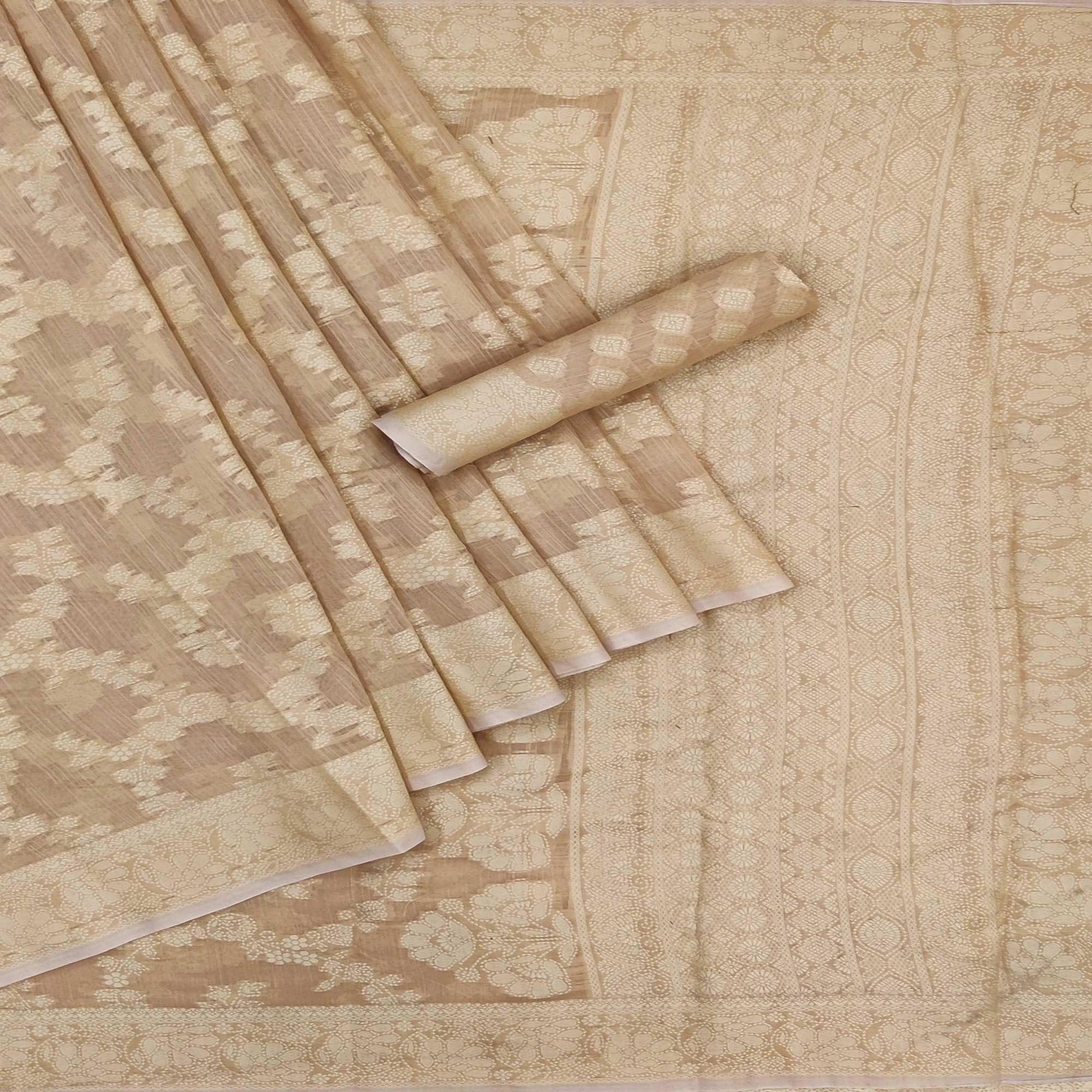 Chiku Festive Wear Woven Cotton Saree