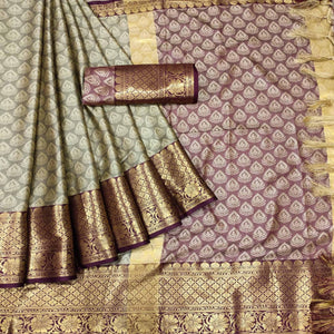 Chiku Festive Wear Woven Cotton Saree With Tassels