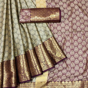 Chiku Festive Wear Woven Cotton Saree With Tassels