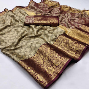Chiku Festive Wear Woven Cotton Saree With Tassels