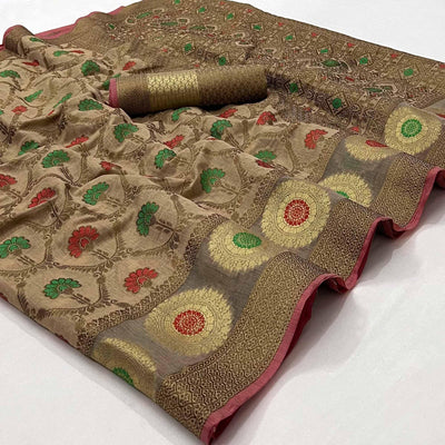 Chiku Woven Cotton Blend Saree