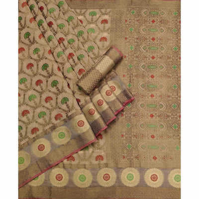Chiku Woven Cotton Blend Saree