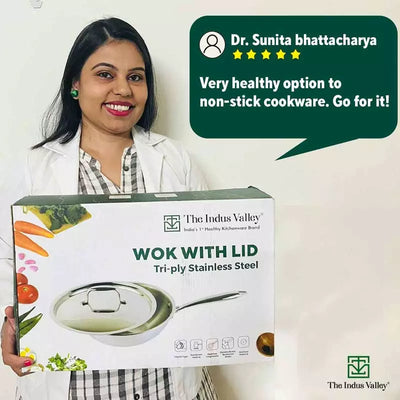 TurboCuk Tri-ply Stainless Steel Wok/Fry Pan+ Steel Lid, Premium Quality, 3 Layer Thick Body, 100% Toxin-free, Non-stick, Induction & Gas, 1.8/2.3L, 1.3/1.4kg