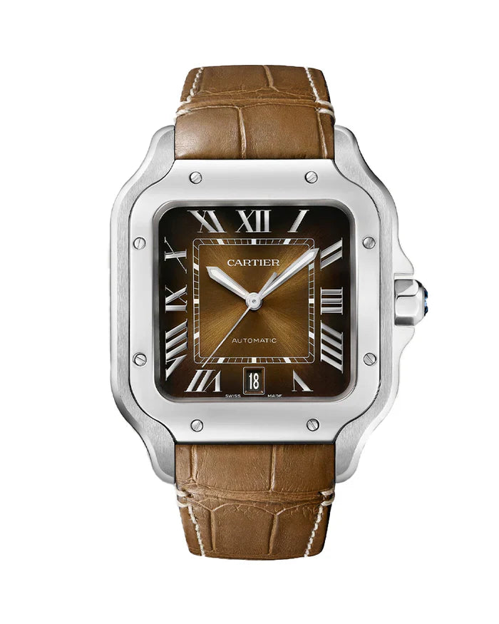 Cartier 'SANTOS DE CARTIER, LARGE, AUTOMATIC, STEEL, INTERCHANGEABLE METAL AND LEATHER BRACELETS'
