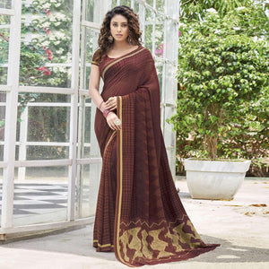 Chocolate Brown Printed Georgette Saree