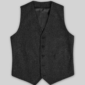 Charcoal Herringbone Tweed Waist Coat