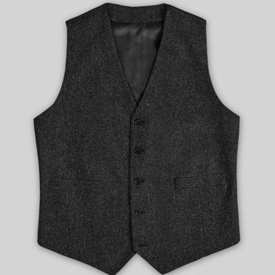 Charcoal Herringbone Tweed Waist Coat