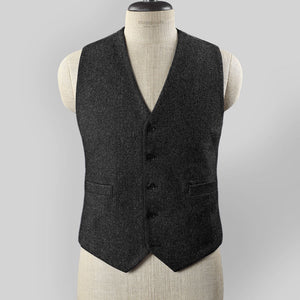 Charcoal Herringbone Tweed Waist Coat