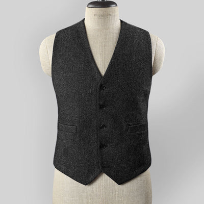 Charcoal Herringbone Tweed Waist Coat