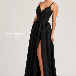 Colette by Daphne CL8010 Long Glitter A Line Slit Formal Prom Dress