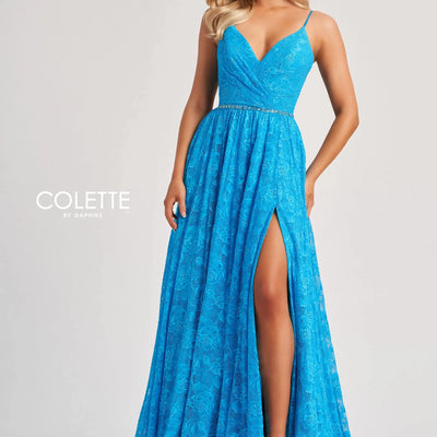 Colette by Daphne CL8010 Long Glitter A Line Slit Formal Prom Dress