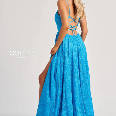 Colette by Daphne CL8010 Long Glitter A Line Slit Formal Prom Dress